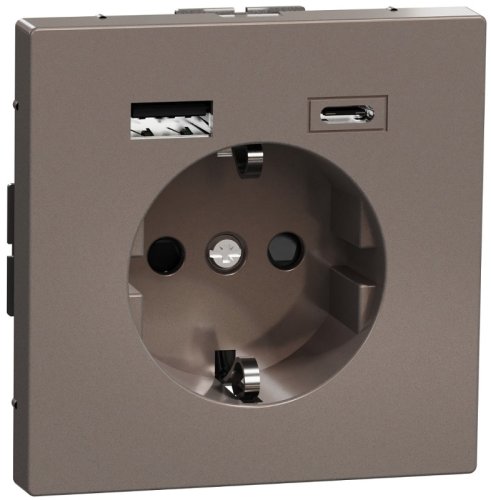 Розетка с заземлением +2xUSB тип A+C без рамки Schneider Electric Merten D-Life 1-м. мокко фото Розетка с заземлением +2xUSB тип A+C без рамки Schneider Electric Merten D-Life 1-м. мокко картинка